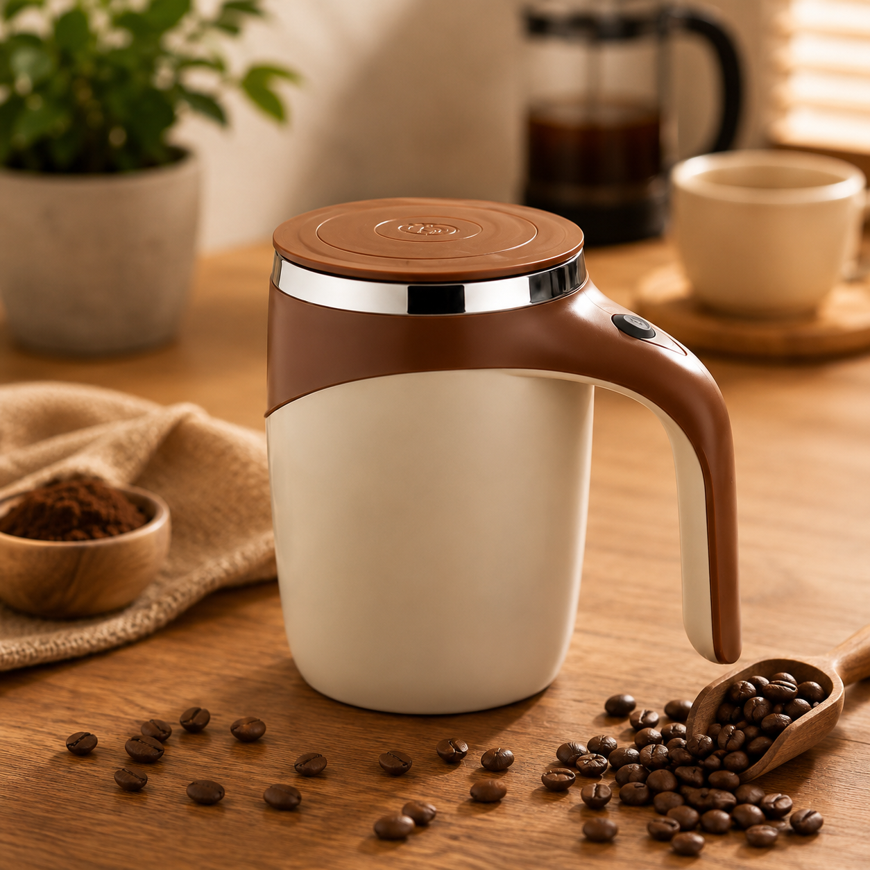 Taza termica batidora recargable