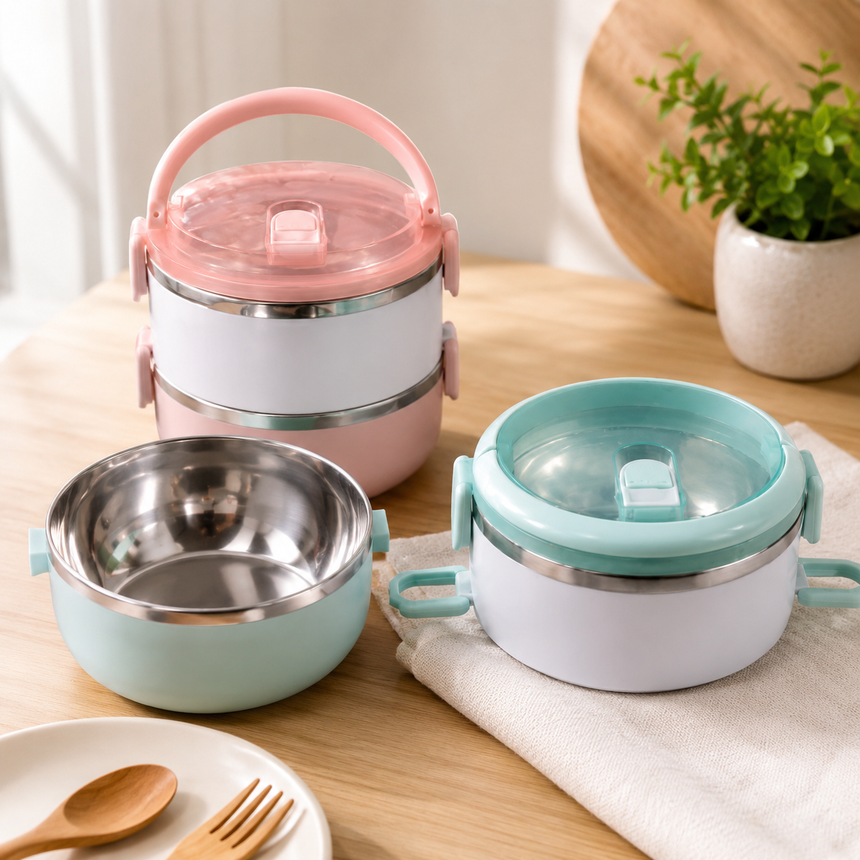 Set Lunchera 3 pisos Ac.Inoxidable