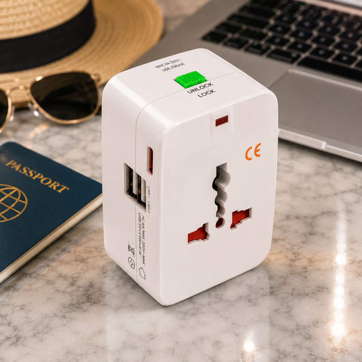 Adaptador universal para viaje con USB